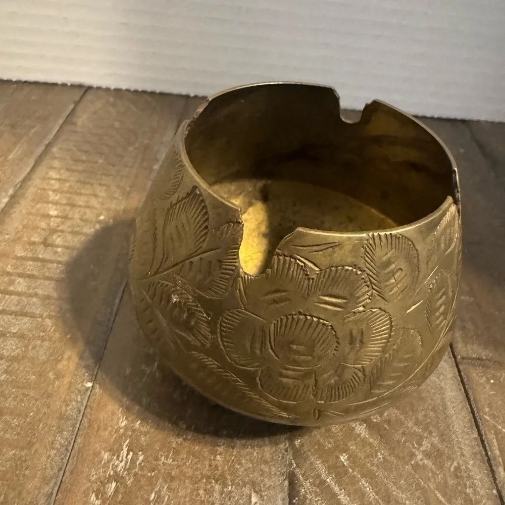 Gold Floral Engraved Brass Bowl